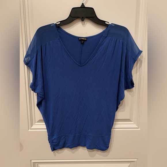Express Tops - Blue Express Short Sleeve Blouse
